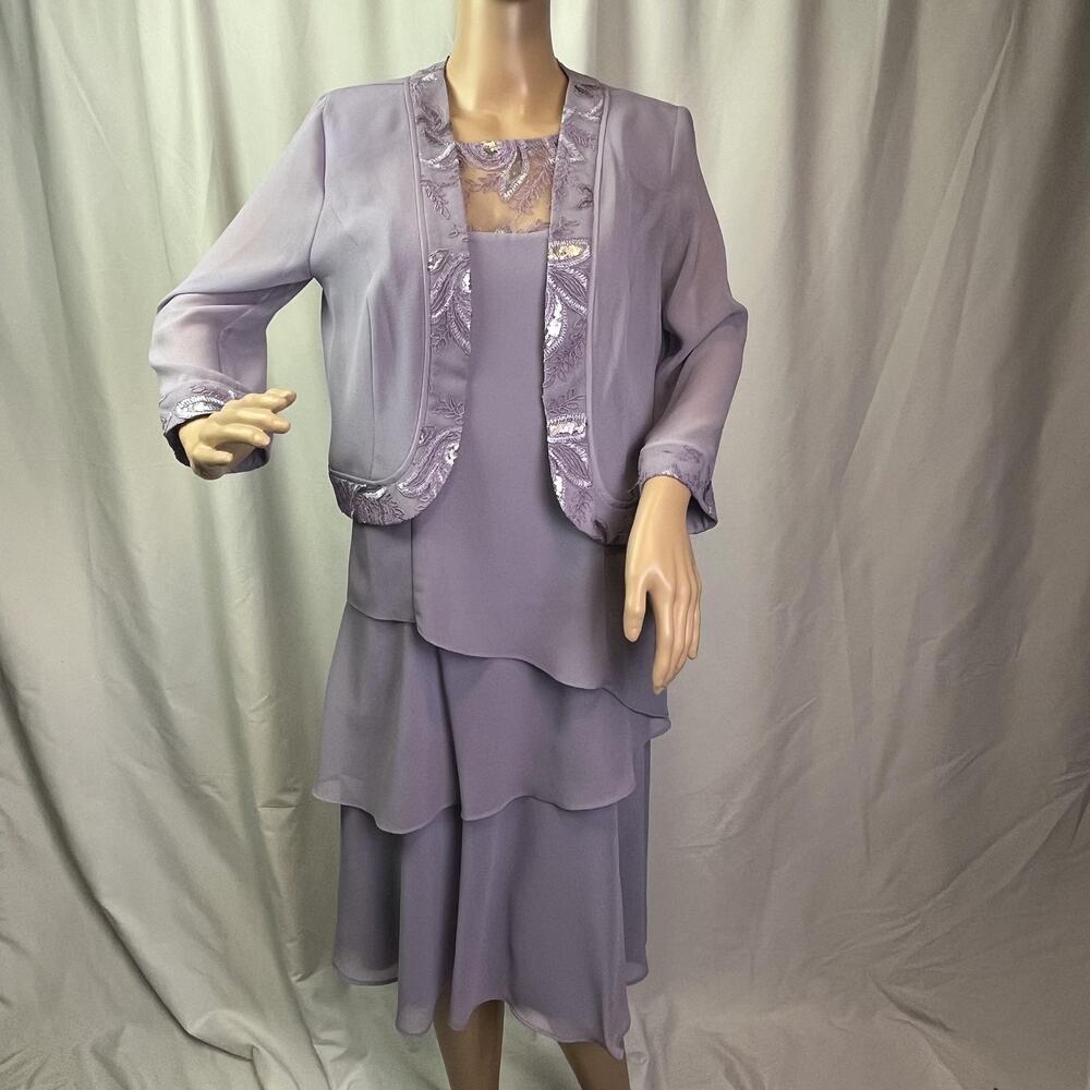 Le Bos Dress Jacket Set Womens Size 8 Lavender Chiffon Tiered Formal Wedding